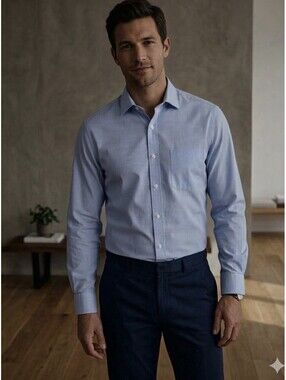 Lands End Mens Slim 16.5 34 Shirt Button Up Cotton Classic Career Travel Wedding
